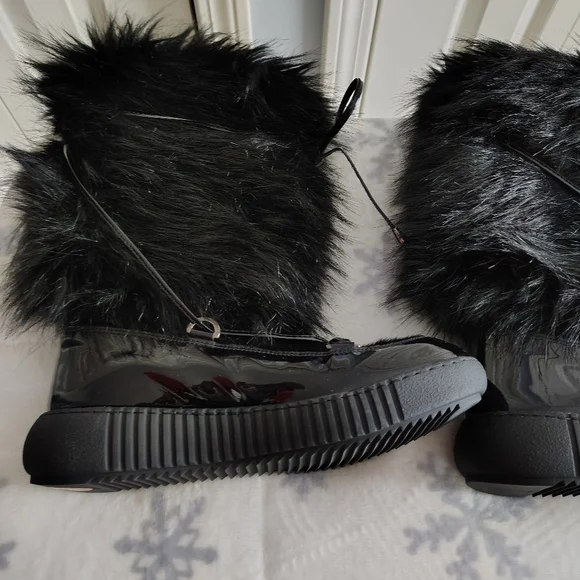 Oscar Sport Ski Ape Faux Fur Patent Leather Black Boots 9.5 - Picture 11 of 12